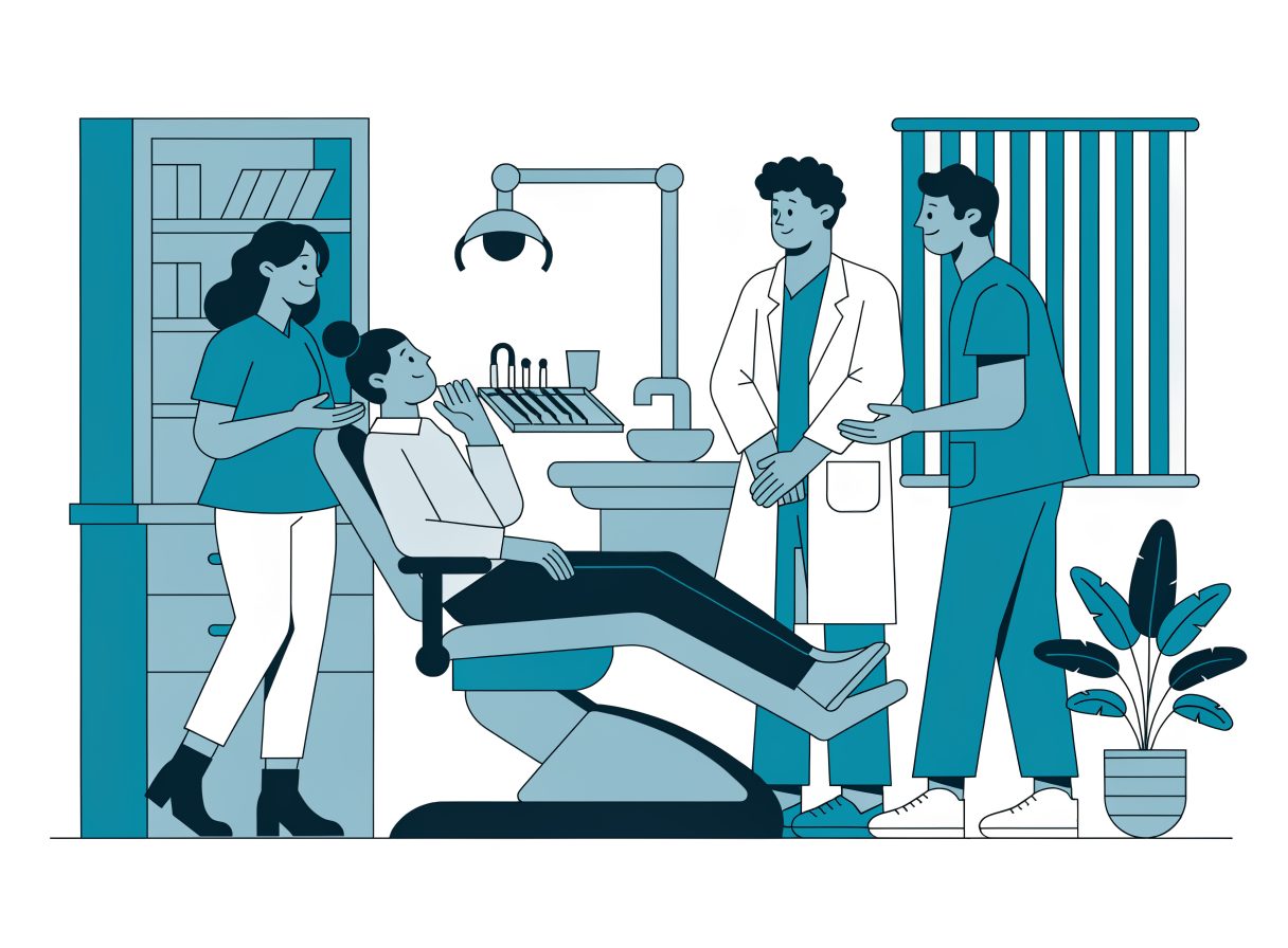 Freundliches Praxisteam von DENTALYS im vertrauensvollen Gespräch mit einer Patientin